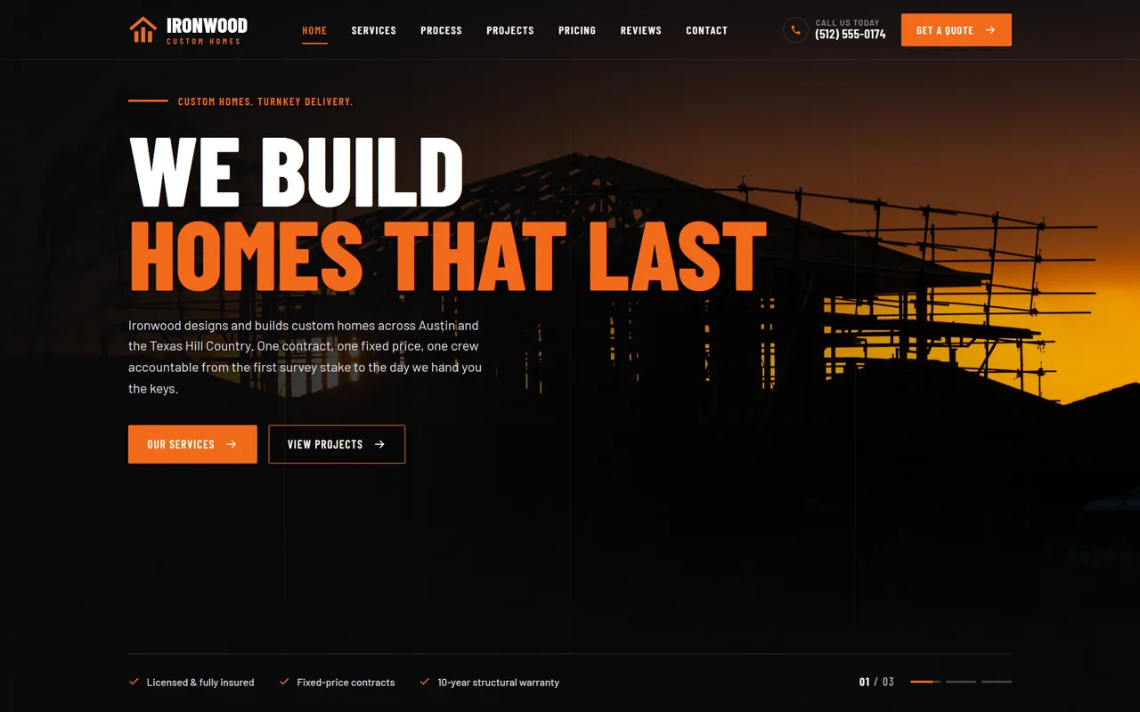 Скриншот сайта строительной компании WE BUILD